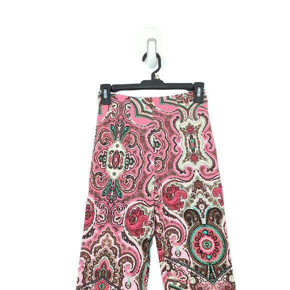 Free People Women XS Harper Pants Hot Pink Combo 70s Flare Leg Paisley NEW - Picture 3 of 7